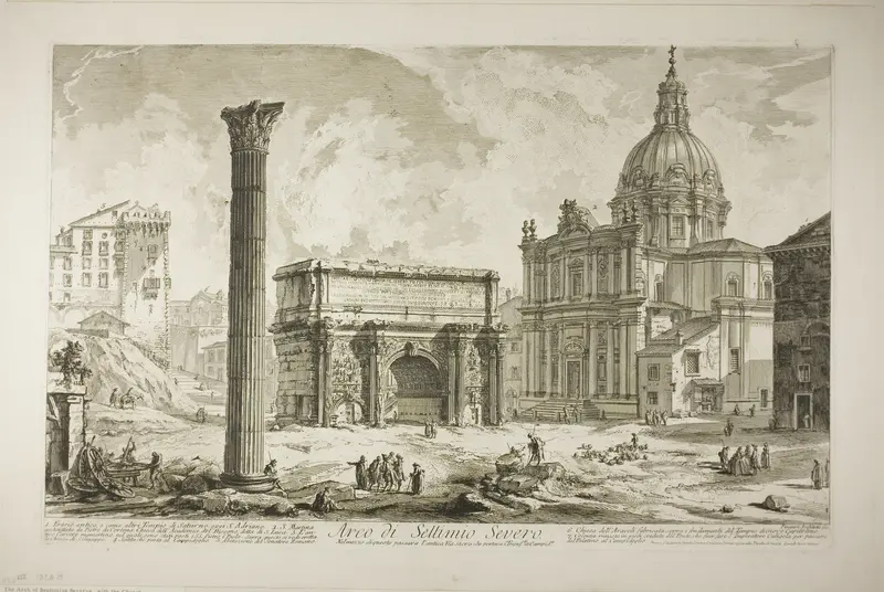 Arch of Septimius Severus through which passed the ancient Sacred Way, bringing victors to the Capitol, from Views of Rome