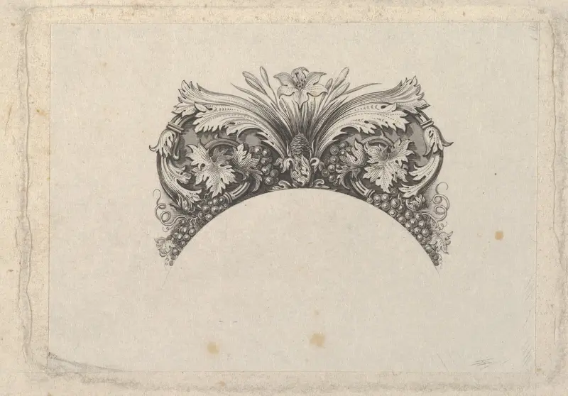 Arched framing element for banknote, with acanthus and vine leaves, lily and grapes Wall Art by Asher Brown Durand - High-Resolution Digital Print