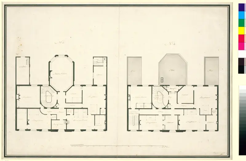 Architectonische ontwerptekening met plattegronden van de derde en vierde verdieping van Huis Kops te Haarlem Wall Art by Abraham van der Hart - High-Resolution Digital Print
