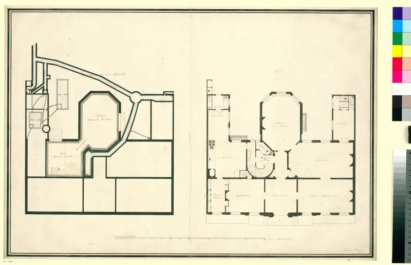 Architectonische ontwerptekening, plattegrond en kelder van Huis Kops te Haarlem Wall Art by Abraham van der Hart - High-Resolution Digital Print