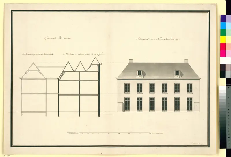 Architectonische ontwerptekening van de achtergevel van een woonhuis Wall Art by Abraham van der Hart - High-Resolution Digital Print