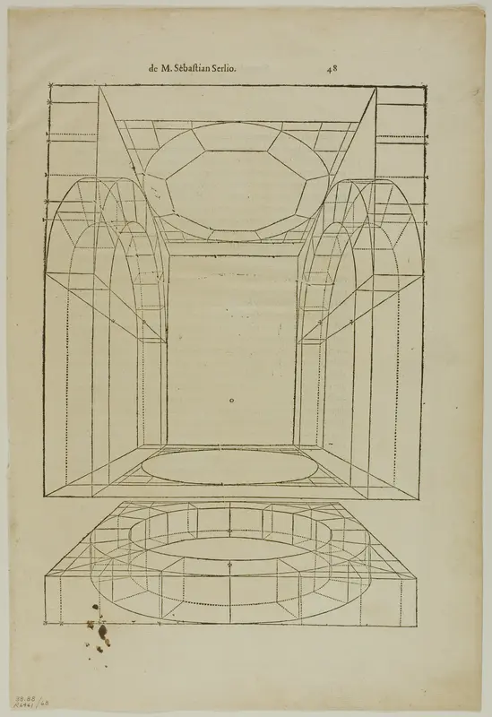 Architectural Drawing from Le livre d' Architecture, plate 68 from Woodcuts from Books of the XVI Century Wall Art by Sebastiano Serlio - High-Resolution Digital Print