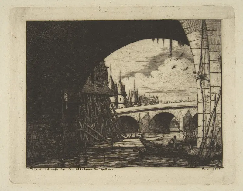 Archway, Pont Nôtre-Dame, Paris, from "Etchings of Paris" Wall Art by Charles Meryon - High-Resolution Digital Print
