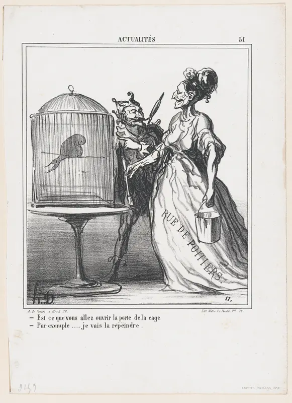 –Are you going to open the door of the cage? –Indeed.... I am going to repaint it, from 'News of the day,' published in "Le Charivari" Wall Art by Honoré Daumier - High-Resolution Digital Print