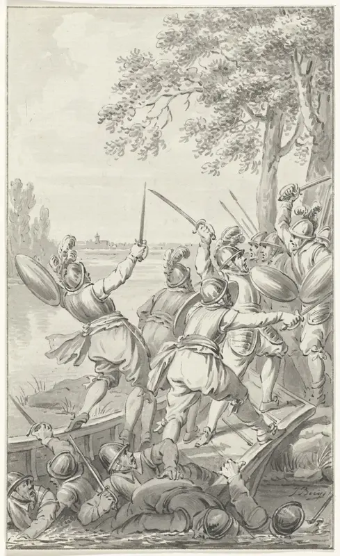 Arent van Benschop en Jan van Renesse verdrinken in de Lek, 1304 Wall Art by Unknown - High-Resolution Digital Print