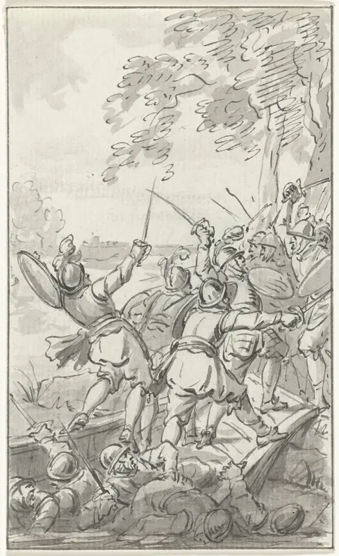 Arent van Benschop en Jan van Renesse verdrinken in de Lek, 1304 Wall Art by Jacobus Buys - High-Resolution Digital Print