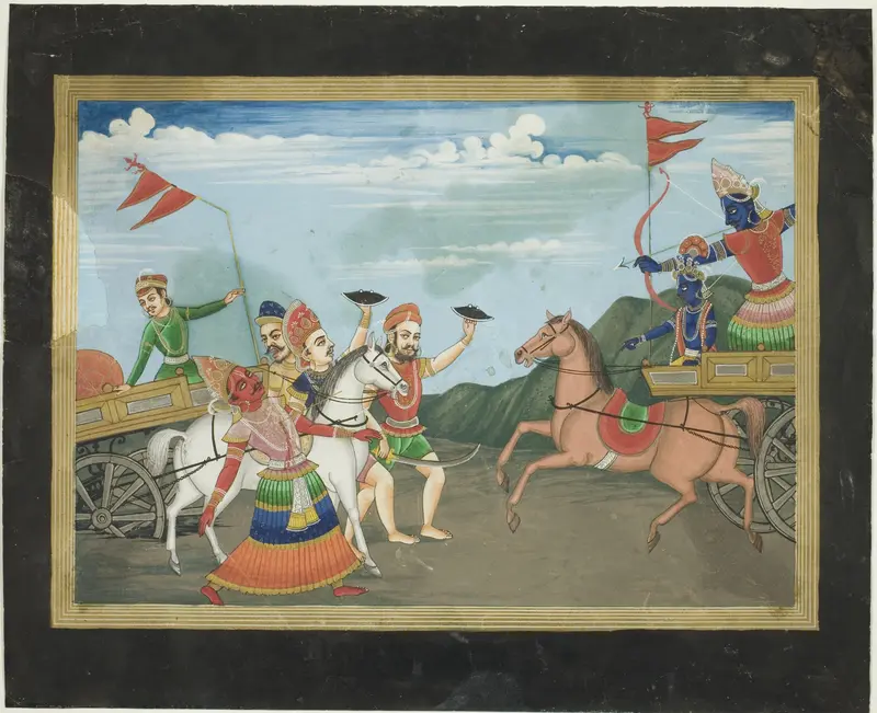 Arjuna Slays Karna, page from a Mahabharata series Wall Art by Unknown - High-Resolution Digital Print