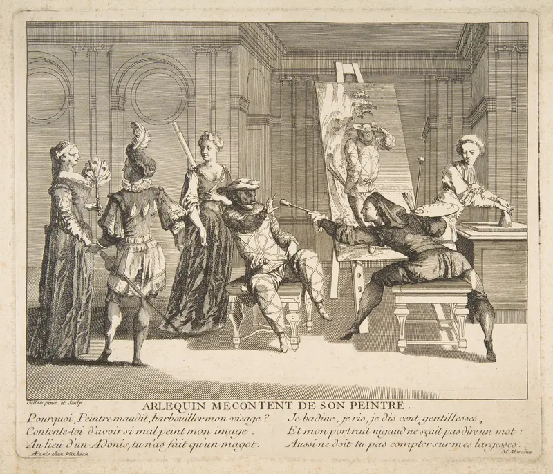 Arlequin Mecontent de Son Peintre Wall Art by Claude Gillot - High-Resolution Digital Print