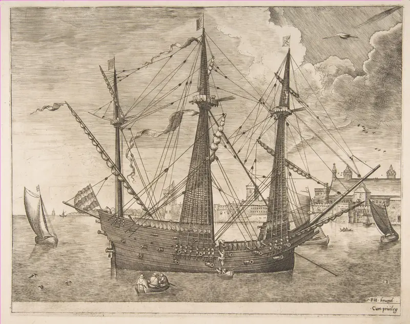 Armed Three-Master Anchored Near a City from The Sailing Vessels Wall Art by Frans Huys - High-Resolution Digital Print