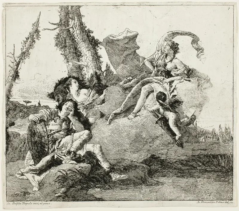 Armida Encounters the Sleeping Rinaldo Wall Art by Giovanni Domenico Tiepolo - High-Resolution Digital Print