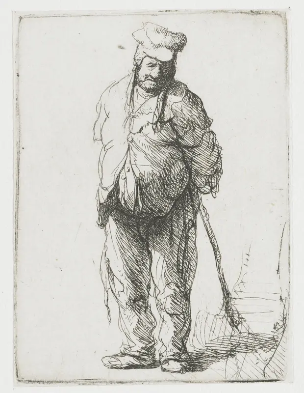 Armoedig geklede boer met de handen op de rug Wall Art by Rembrandt van Rijn - High-Resolution Digital Print