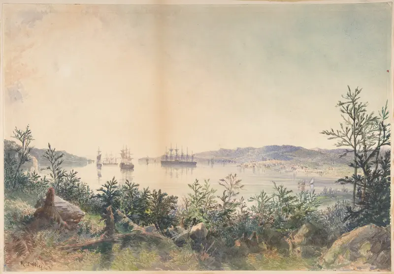Arrival in Trinity Bay, Newfoundland: The Cable Passed to the Paddle-box Boat of the Terrible, etc. Wall Art by Robert Charles Dudley - High-Resolution Digital Print