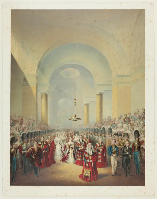 Arrival of Her Most Gracious Majesty at House of Lords to Open First Parliament of her Reign Wall Art by George Baxter - High-Resolution Digital Print