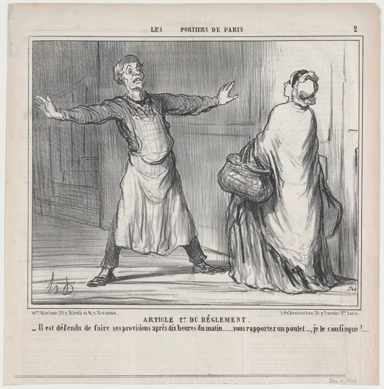 Article 27 du Réglement, from Les Portiers de Paris, published in Le Charivari, December 4, 1858 Wall Art by Honoré Daumier - High-Resolution Digital Print