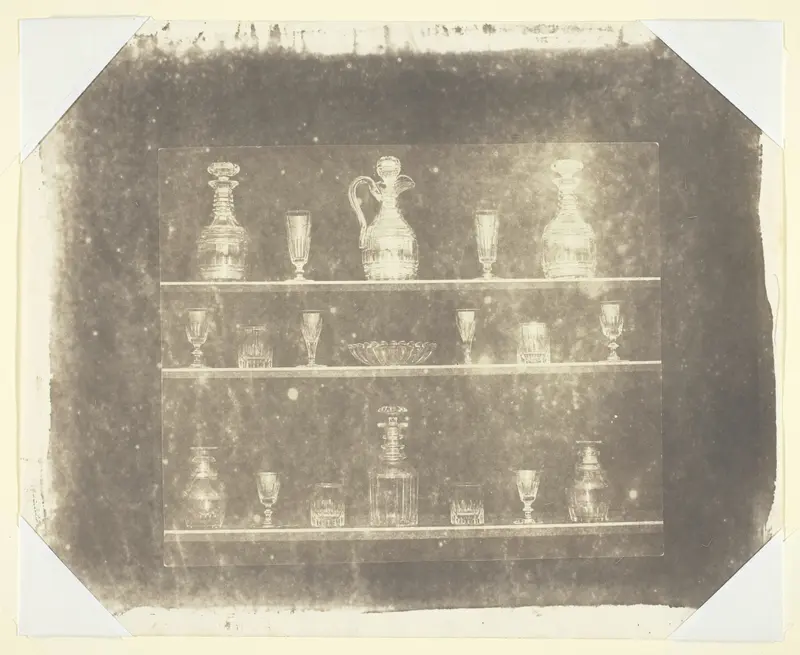 Articles of Glass on Three Shelves Wall Art by William Henry Fox Talbot - High-Resolution Digital Print