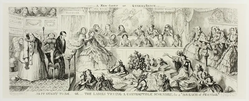 As It Ought to Be or The Ladies Trying a Contemptible Scoundrel for a "Breach of Promise" from George Cruikshank's Steel Etchings to The Comic Almanacks: 1835-1853 Wall Art by George Cruikshank - High-Resolution Digital Print