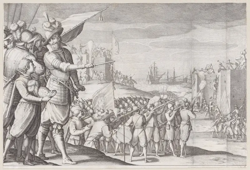 Assaut de Deux Fortresses (Assault of Two Fortresses), from "La Vie de Ferdinand Ier de Médicis série appelée aussi Les Batailles des Médicis" (The Life of Ferdinand I de'Medici also called The Medici Battles) Wall Art by Jacques Callot - High-Resolution Digital Print