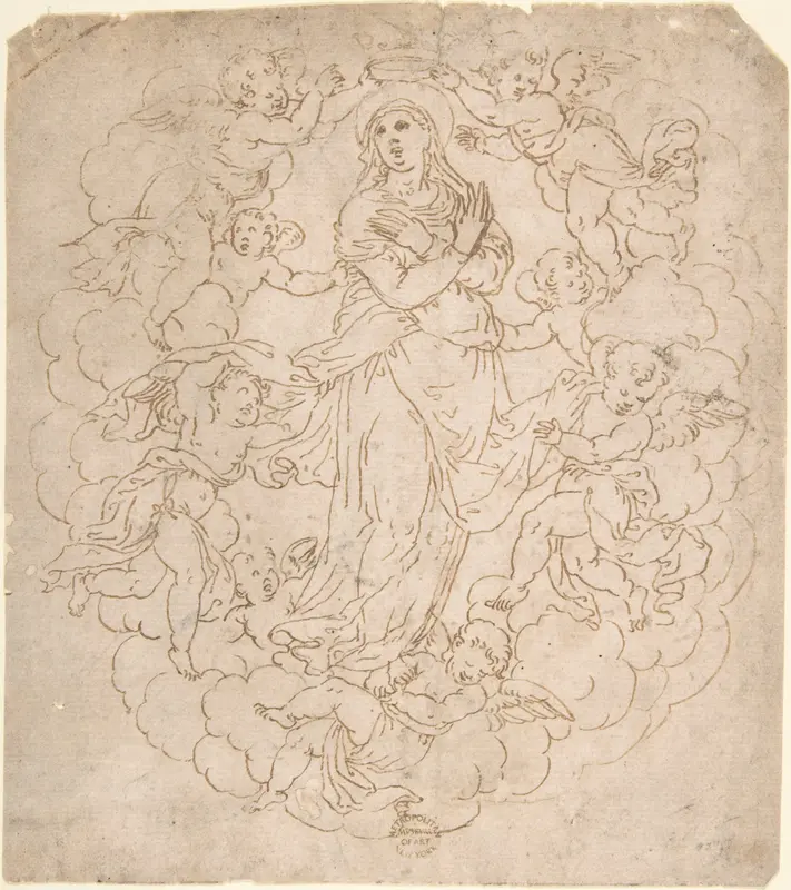 Assumption of the Virgin (recto); Figure Sketches (verso) Wall Art by Anonymous, Italian, 16th century - High-Resolution Digital Print