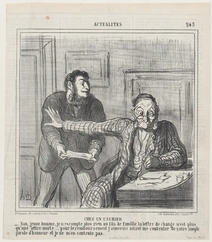At a usurer's, from 'News of the day,' published in Le Charivari, March 21, 1865 Wall Art by Honoré Daumier - High-Resolution Digital Print