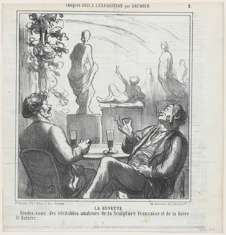 At the bar, meeting point for the true lovers of French sculpture and Bavarian beer, from 'Exhibition sketches,' published in Le Charivari, June 3, 1865 Wall Art by Honoré Daumier - High-Resolution Digital Print
