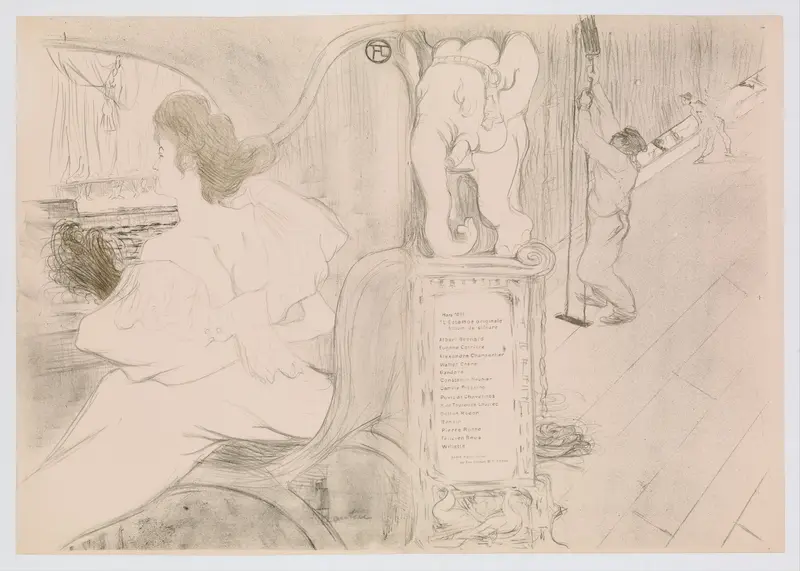 At the Curtain (Au Rideau), from "L'Estampe Originale" Wall Art by Henri de Toulouse-Lautrec - High-Resolution Digital Print