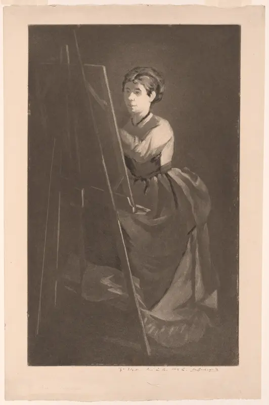 At the Easel – Portrait of the Artist Jeanne Gonzalès Wall Art by Henri Charles Guérard - High-Resolution Digital Print