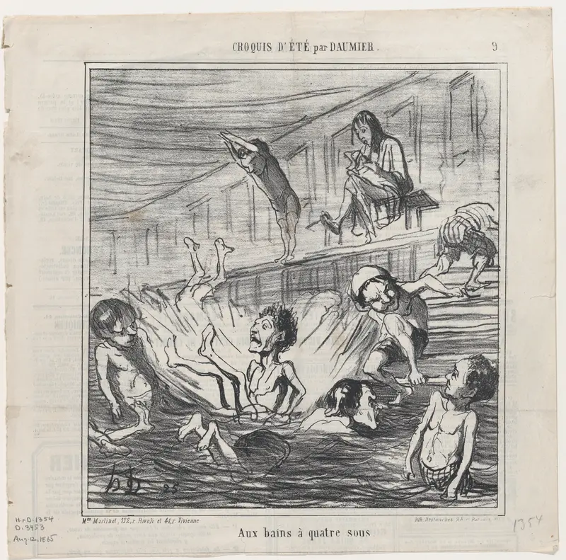 At the four penny baths, from 'Summer sketches,' published in Le Charivari, August 12, 1865 Wall Art by Honoré Daumier - High-Resolution Digital Print