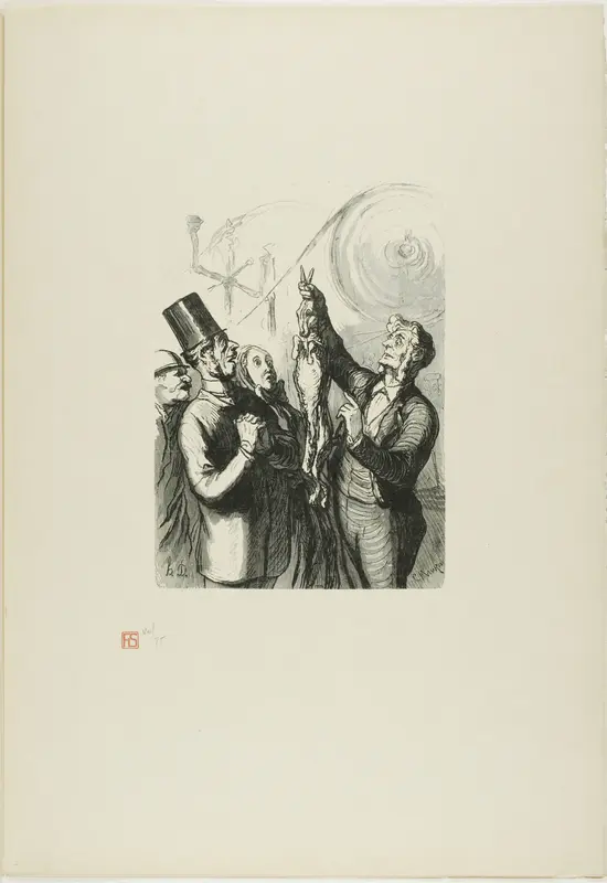 At the Universal Exhibition: The producer of felt hats. Here you can see a live rabbit, which I will dump into the machine like that….. Wall Art by Charles Maurand - High-Resolution Digital Print