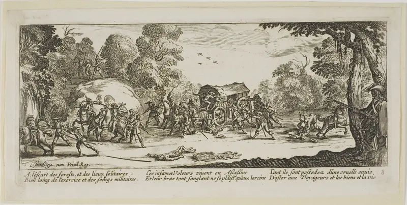 Attack on a Coach, plate eight from The Large Miseries of War Wall Art by Gerrit Lucasz van Schagen - High-Resolution Digital Print