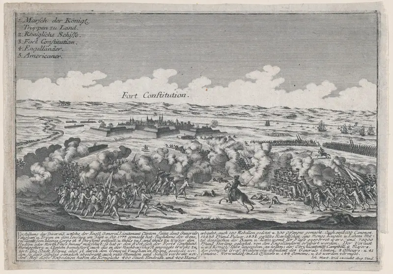 Attack on Fort Constitution, October 7, 1777 Wall Art by Johann Martin Will - High-Resolution Digital Print