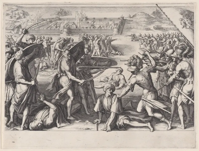 Attaque des Forts Avancés de Bone (Attack of the Strong Advances of Bone), from "La Vie de Ferdinand Ier de Médicis série appelée aussi Les Batailles des Médicis" (The Life of Ferdinand I de'Medici also called The Medici Battles) Wall Art by Jacques Callot - High-Resolution Digital Print
