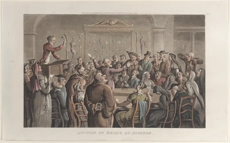 Auction of Relics at Avignon, from "Journal of Sentimental Travels in the Southern Provinces of France, Shortly Before the Revolution" Wall Art by Thomas Rowlandson - High-Resolution Digital Print