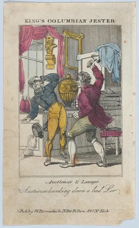 Auctioneer & Lawyer, Auctioneer Knocking Down a Bad Lot (from "King's Columbian Jester") Wall Art by William C. Borradaile - High-Resolution Digital Print