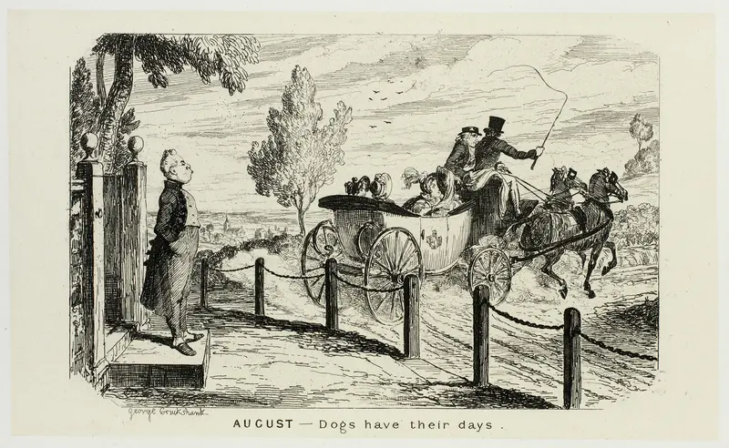 August - Dogs Have Their Days from George Cruikshank's Steel Etchings to The Comic Almanacks: 1835-1853 Wall Art by George Cruikshank - High-Resolution Digital Print