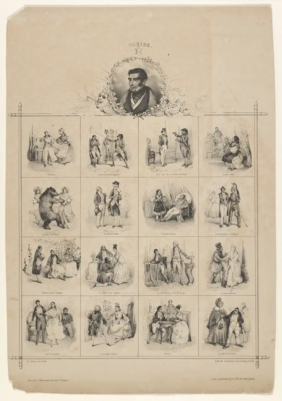 Augustin-Eugène Scribe with Characters Wall Art by Victor Adam - High-Resolution Digital Print