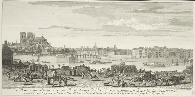 Autre Vue Particulière de Paris depuis Nôtre Dame, Jusques au Pont de la Tournelle Wall Art by Jacques Rigaud - High-Resolution Digital Print