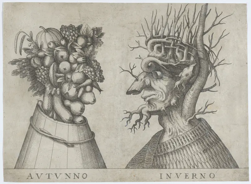 Autumn and Winter: two heads made from flora typical of those seasons Wall Art by Anonymous, Italian, 16th to early 17th century - High-Resolution Digital Print