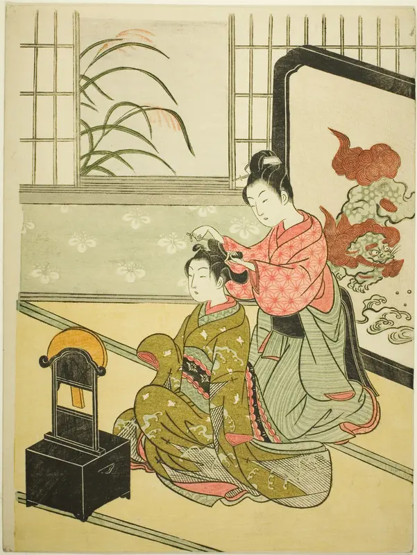 Autumn Moon in the Mirror (Kyodai no shugetsu), from the series "Eight Views of the Parlor (Zashiki hakkei)" Wall Art by Suzuki Harunobu - High-Resolution Digital Print