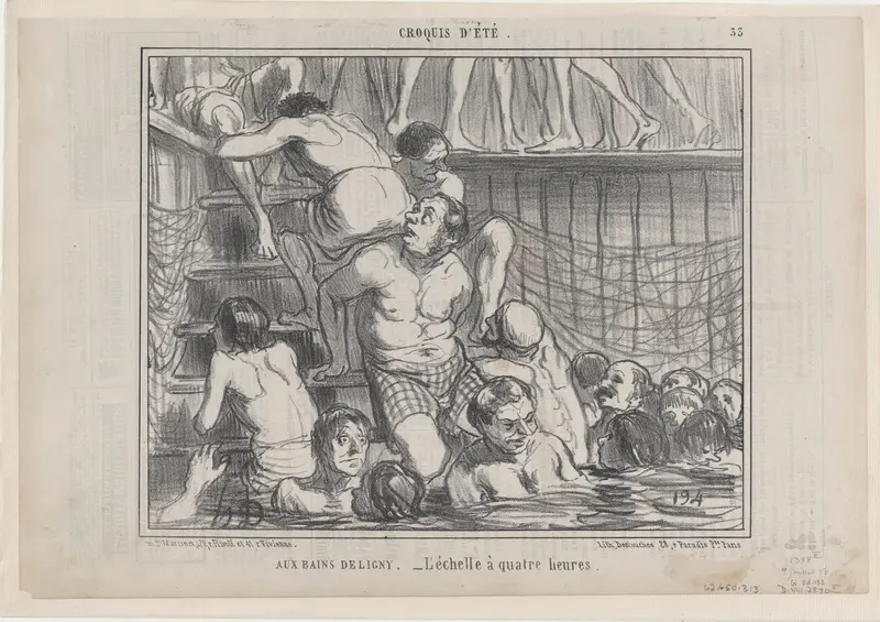Aux Bains Deligny, from Croquis Été, published in Le Charivari, July 9, 1858 Wall Art by Honoré Daumier - High-Resolution Digital Print