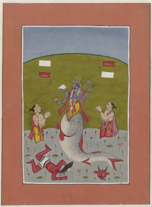 Avatar van Vishnu die verrijst uit de bek van een vis Wall Art by Unknown - High-Resolution Digital Print