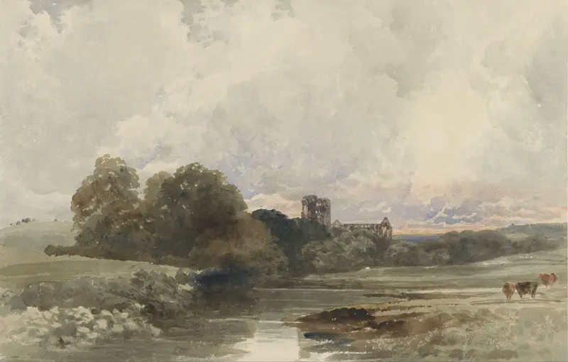 Avondlandschap met de ruïne van Kirkstall Abbey, Yorkshire Wall Art by Peter de Wint - High-Resolution Digital Print