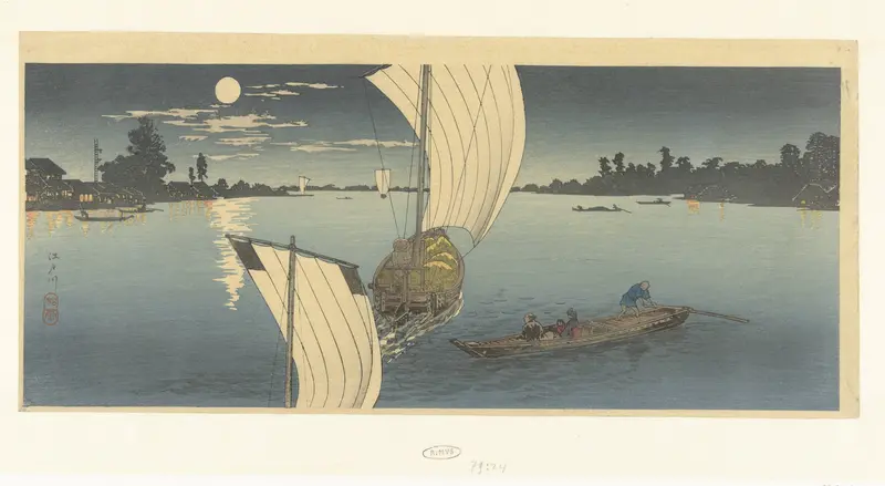 Avondscène op de Edo rivier Wall Art by Unknown - High-Resolution Digital Print