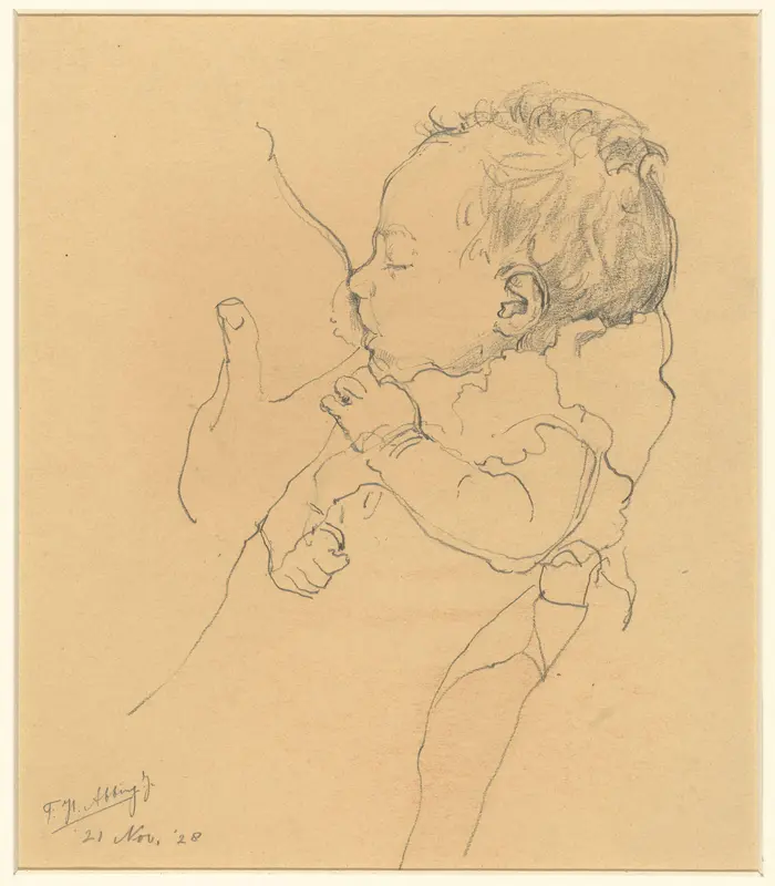 Baby die melk uit de borst drinkt Wall Art by Unknown - High-Resolution Digital Print