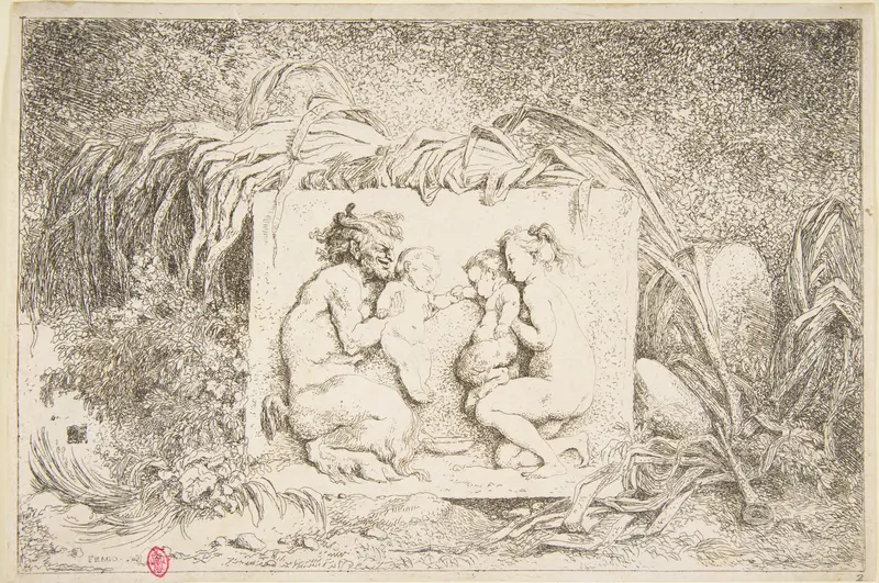 Bacchanale - Satyr and Nymph with Infant and Infant Satyr Wall Art by Jean Honoré Fragonard - High-Resolution Digital Print
