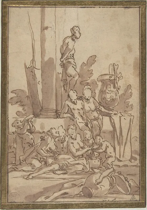 Bacchanalian Group with Children Drinking Wall Art by Giulio Carpioni - High-Resolution Digital Print