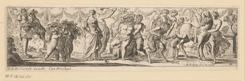 Bacchus gezeten op een luipaard omringd door bacchanten en een ezel Wall Art by Unknown artist - High-Resolution Digital Print