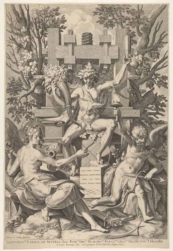 Bacchus, Music, Amor Wall Art by Johann Sadeler I - High-Resolution Digital Print