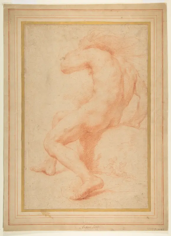 Back View of a Seated Male Nude Wall Art by Andrea Sacchi - High-Resolution Digital Print
