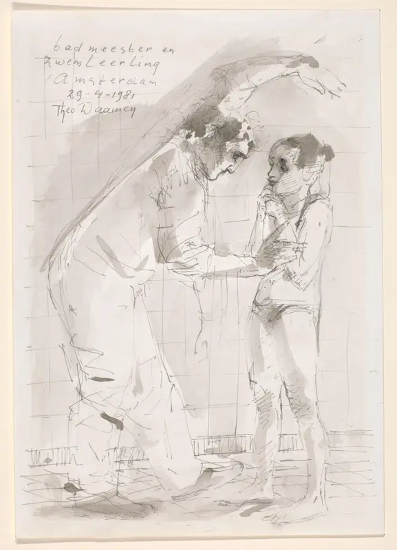 Badmeester en zwemleerling Wall Art by Unknown - High-Resolution Digital Print