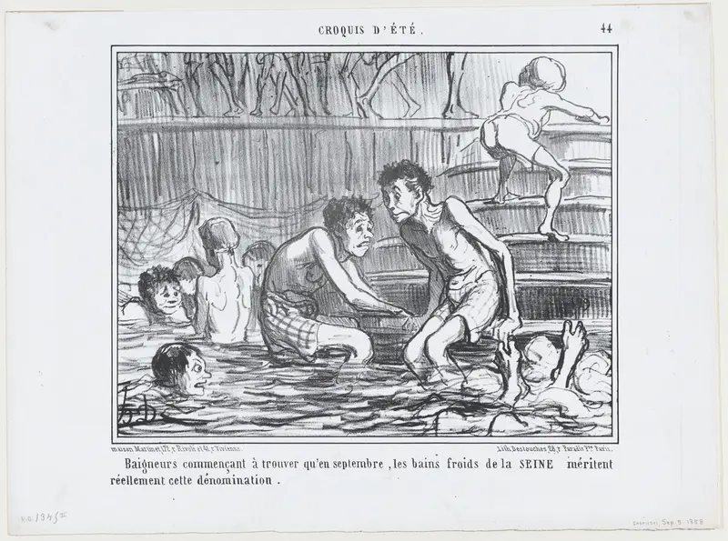 Baigneurs commençant à trouver qu'en septembre..., from Croquis d'Été, published in Le Charivari, September 3, 1858 Wall Art by Honoré Daumier - High-Resolution Digital Print